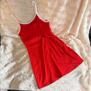 Red Sleeveless Dress with White Trim